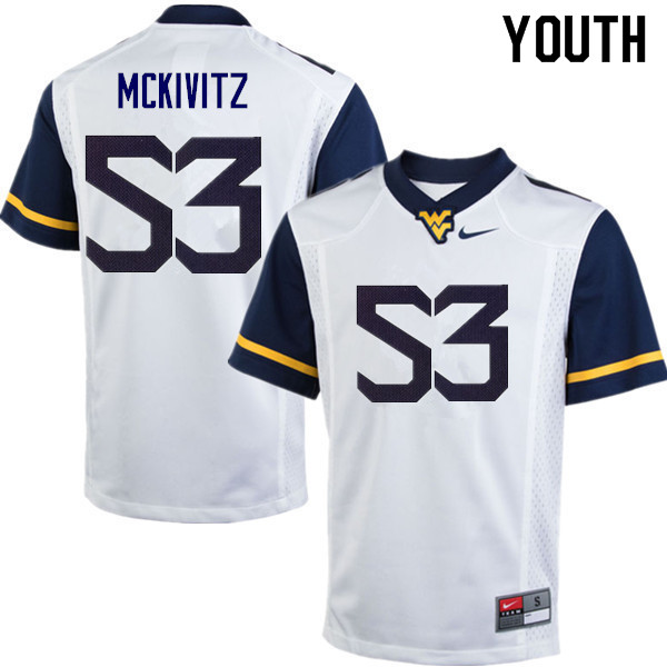 Youth #53 Colten McKivitz West Virginia Mountaineers College Football Jerseys Sale-White - Click Image to Close